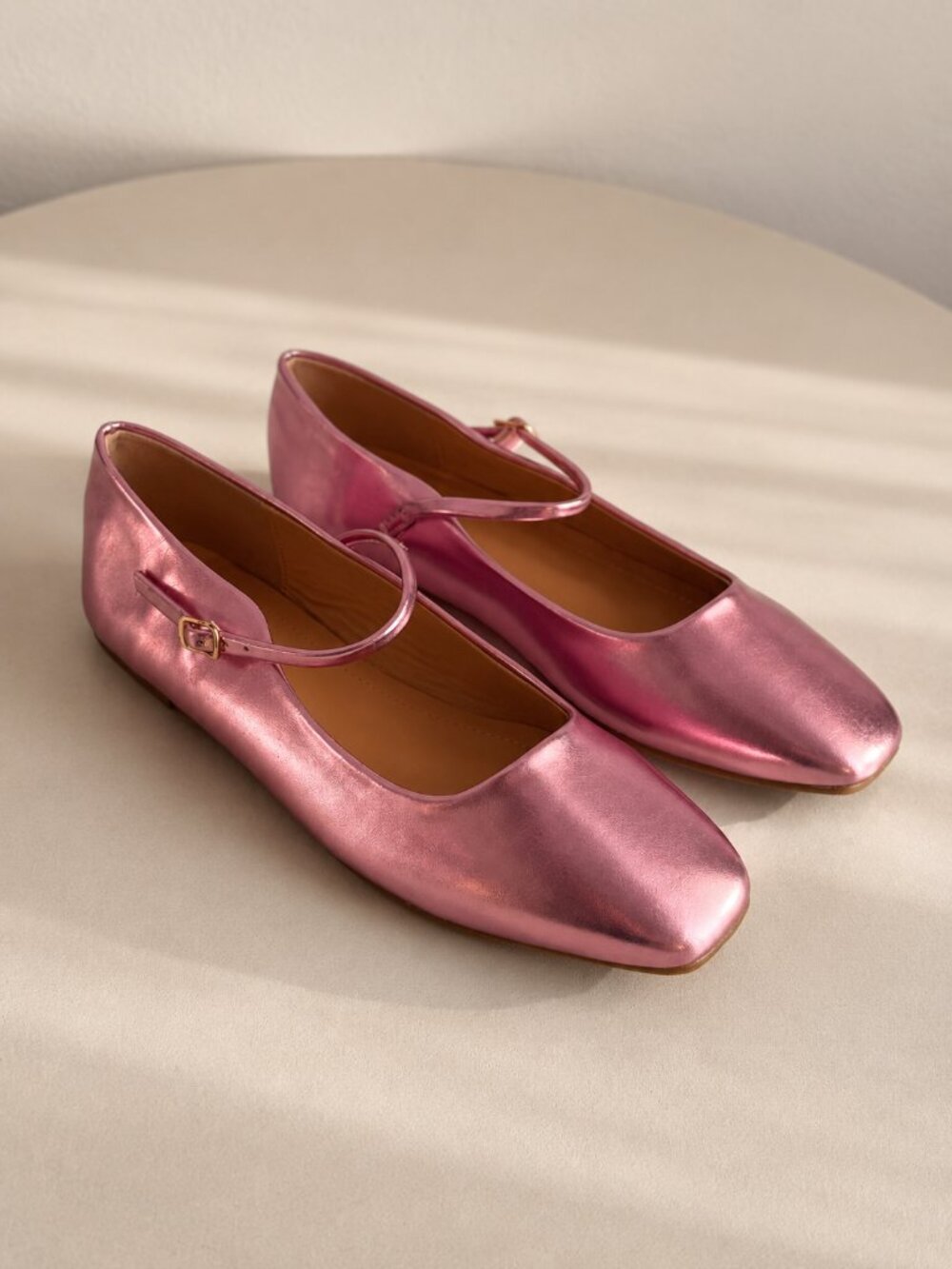 Pink Mettallic Mary Jane Ballet Flats
